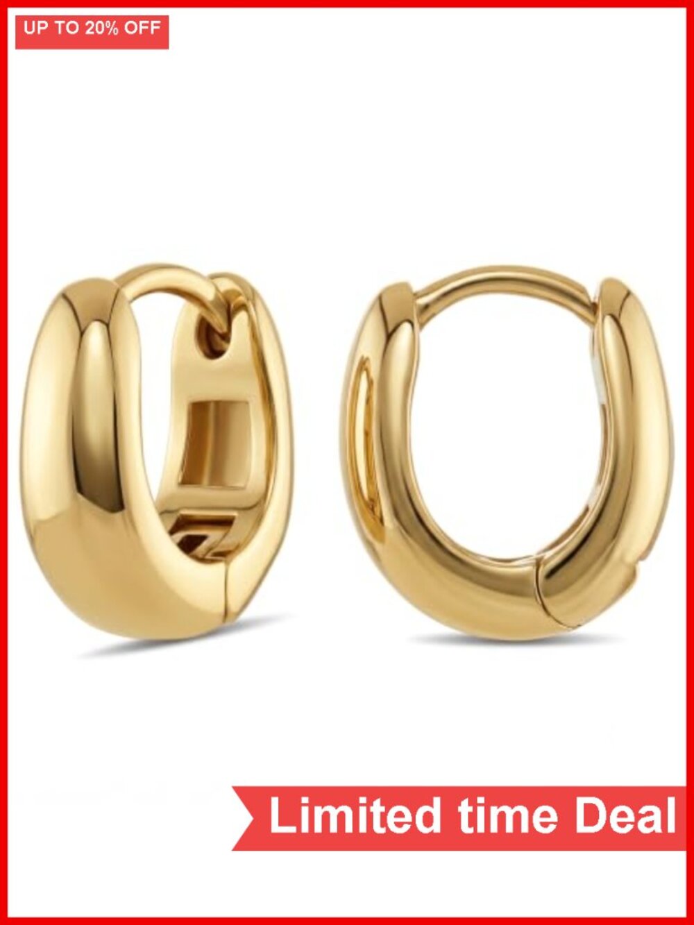 14K Gold Plated Huggie Hoop Earrings 12mm Hypoallergenic Lightweight